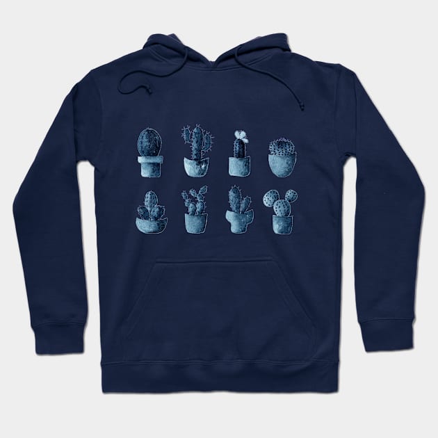 One cactus six cacti in indigo blue Hoodie by Aidi Riera